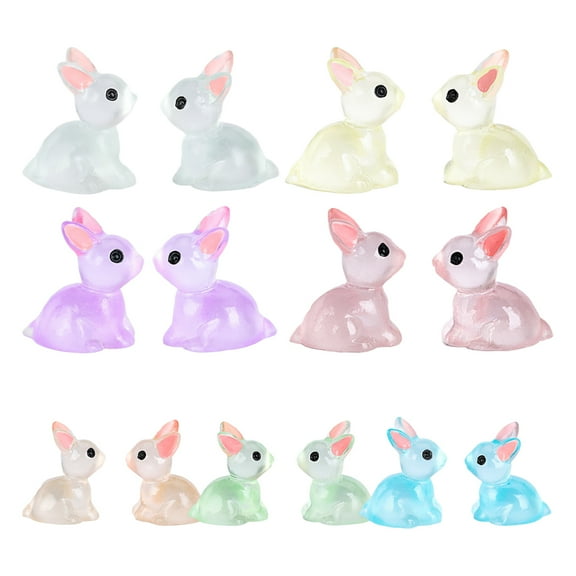 Yucurem 50 Pcs Mini Luminous Resin Statues of Bunny, Glow in The Dark Miniature Bunnies, Tiny Rabbit Ornament (A)