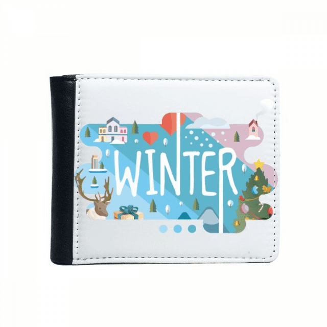 Winter Season Illustration Flip Bifold Faux Leather Wallet Multi-Function Card Purse