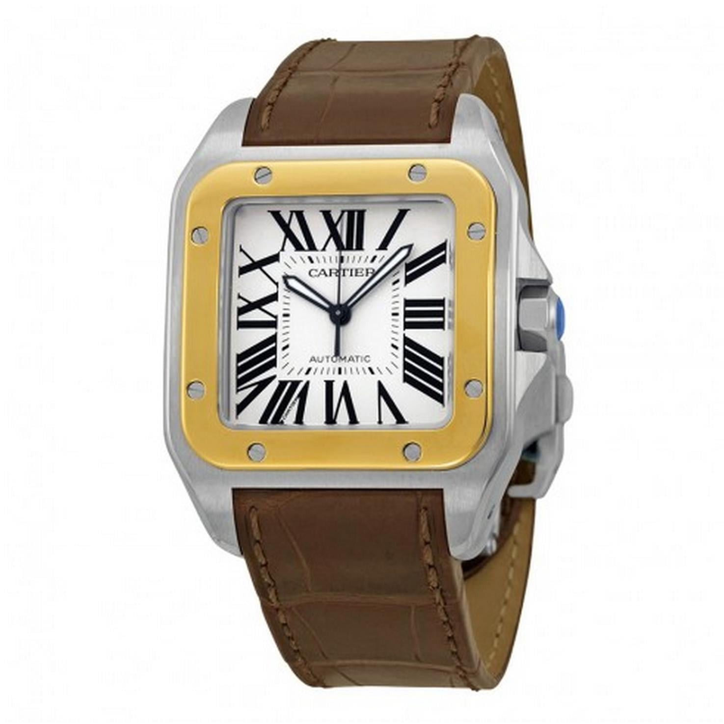 Cartier Cartier Men's Santos 100 38mm Brown Leather Band Steel Case