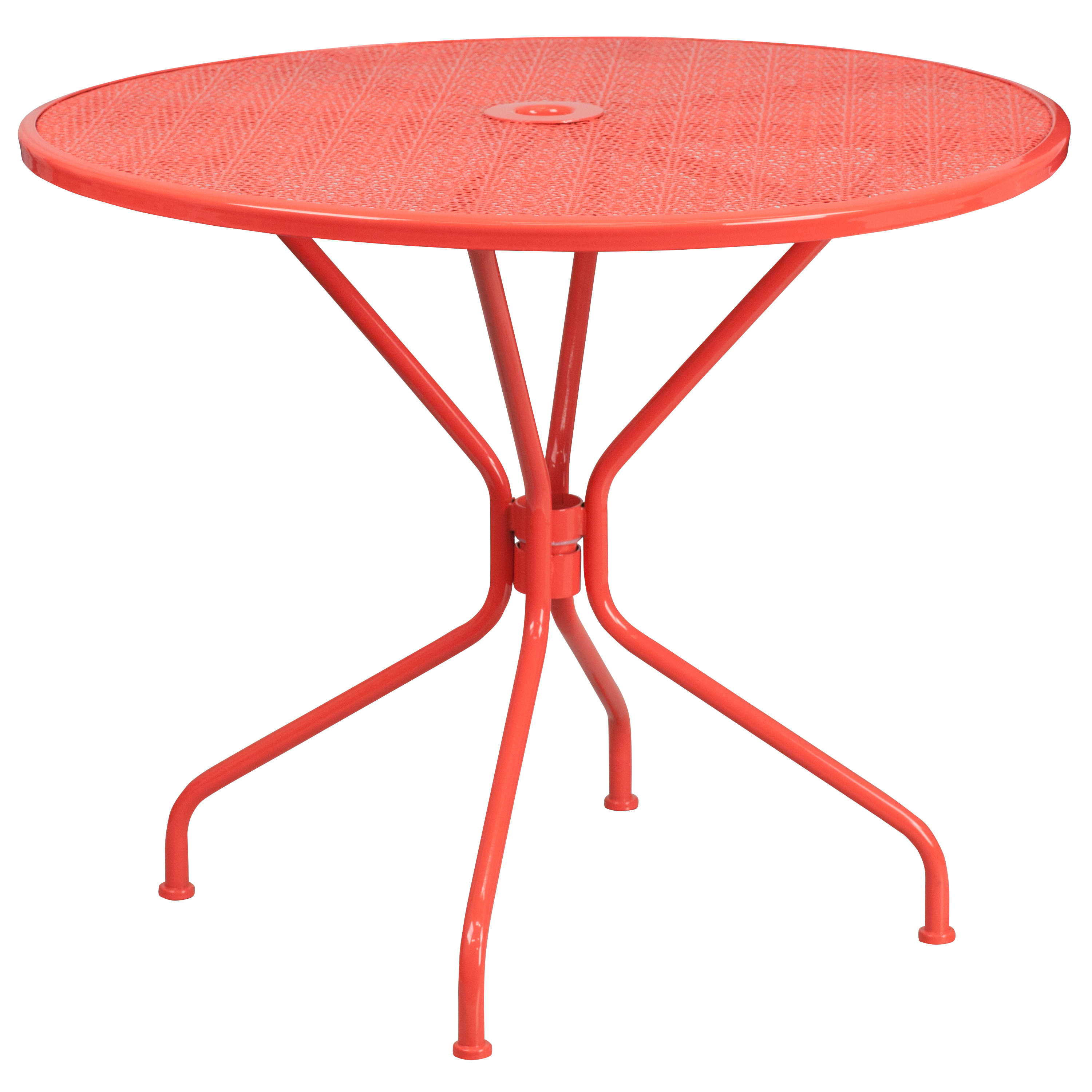 Flash Furniture Commercial Grade 35.25" Round Coral Indoor-Outdoor Steel Patio Table Set with 4 Round Back Chairs - image 4 of 5