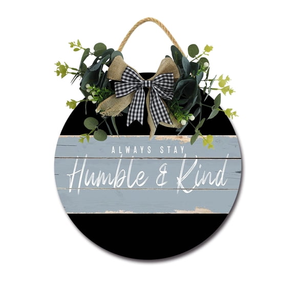 Always Stay Humble & Kind Sign Farmhouse Wood Sign Front Porch Decor Rustic Wooden Sign Wall Decor Hanging Wooden Decorations with Bow-Knot for Home Porch Wall Door, 11 x 11 inch