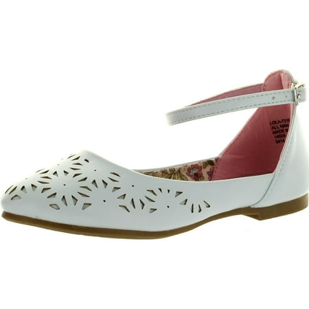 

Little Angel Girls Lola-731E Leatherette Perforated Ankle Strap Ballet Flat Sandal White 4