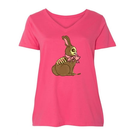 

Inktastic Easter Zombie Chocolate Bunny with Pink Bow Women s Plus Size V-Neck