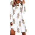 thumbnail image 1 of Mode Femmes Automne O-Cou Décontracté Impression en Vrac Confortable Robe à Manches Longues, 1 of 5