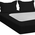 thumbnail image 6 of D.N.G. BEDDINGS 3 Piece Box Spring Cover - 100% Egyptian Cotton, 800 TC, Wrap Around 4 Sides Bed Skirt for Hotel & Home, Fits Box Springs up to 18 Inch - Olympic Queen, Stripe Black Color, 6 of 9