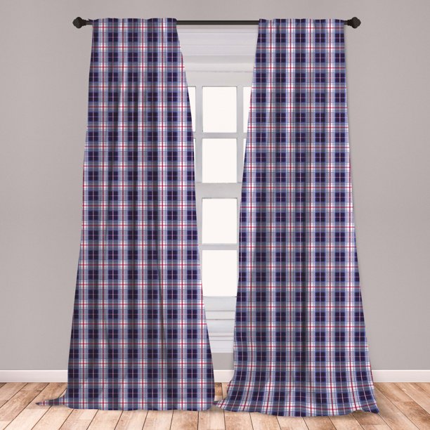Checkered Curtains 2 Panels Set, Classical Vintage Design with Vibrant