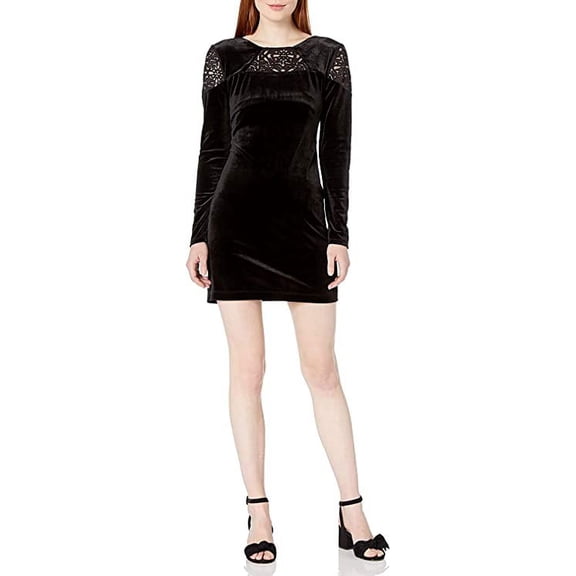 BCBGeneration Women's Long Sleeve Velvet Dress, Black, Large