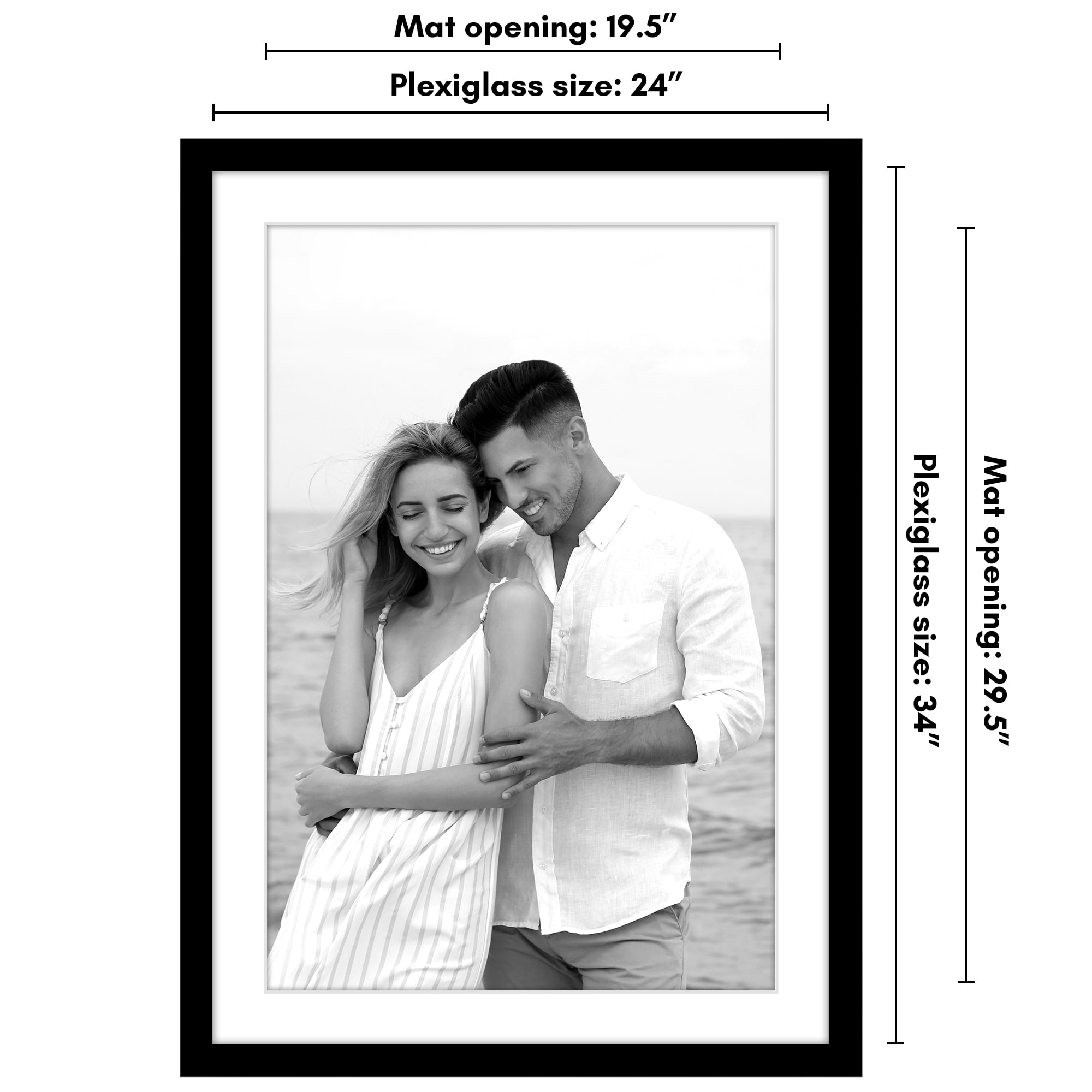 Americanflat 24x34 Poster Frame with Polished Plexiglass with 20x30 Mat Display Photo Epic Collection - Black