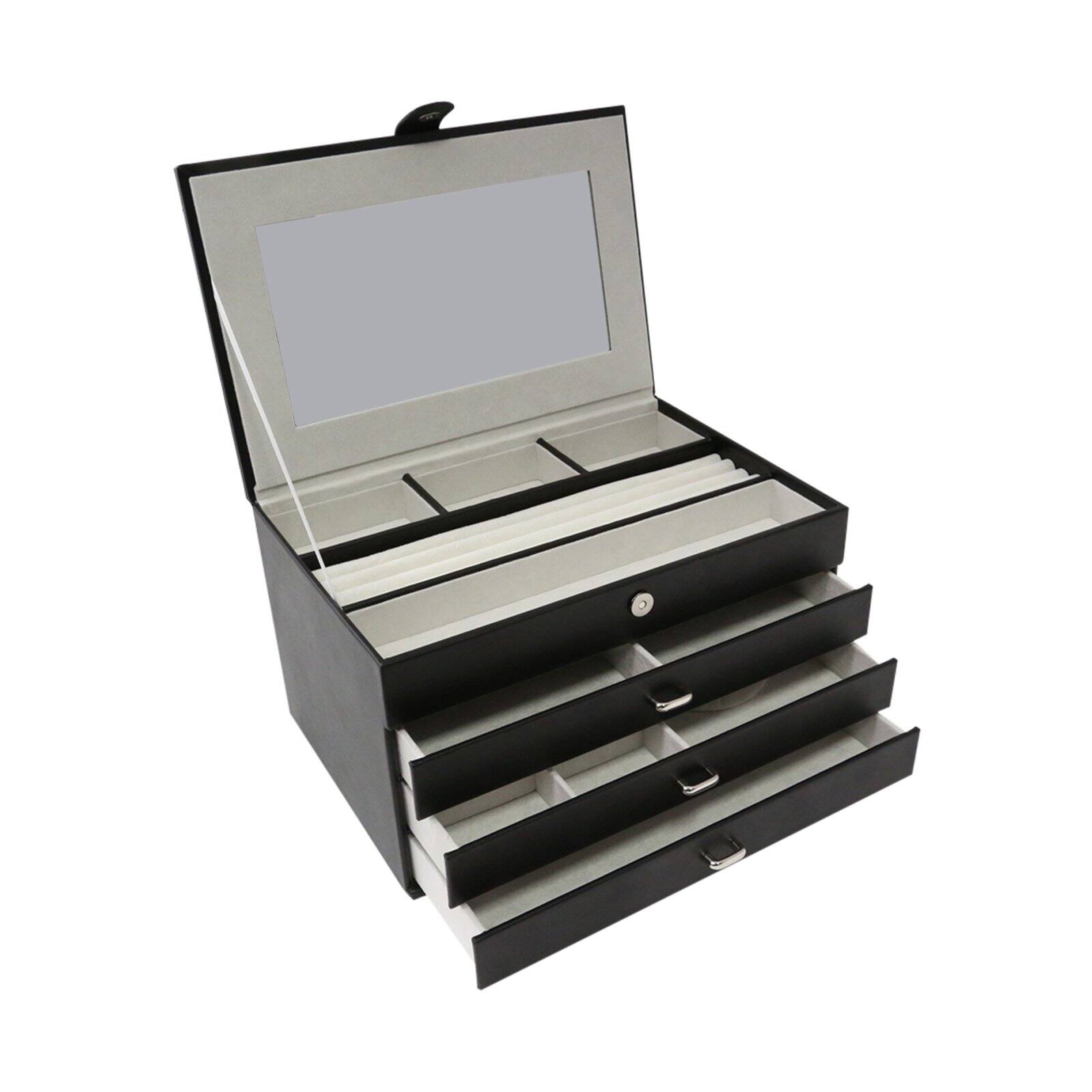 Black Leather 4-Level Jewelry Box - 11.75W x 7.75H in.