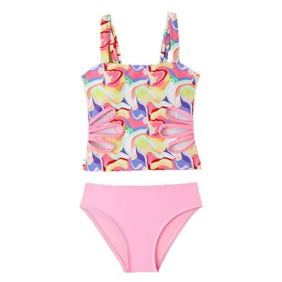 Kogui Cute Swimsuits for Girls Tankini Girls Ruffle Tankini Top with Adjustable Straps and Bikini Bottom 2-Piece Swimsuit Size 11-12 (Pink,11-12 Years)