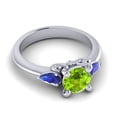 thumbnail image 3 of 2.50 Carat Round Shape Peridot & Blue Sapphire Gemstone Classic 3 Stone Ring for Birthday Gift 14K White Gold Size 9.5 by Diamond-Capitals, 3 of 8