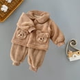 thumbnail image 4 of Zwiiyzr 0-3T Toddler Baby Boy Girl Fall Winter Warm Outfit Bear Pocket Button Down Sherpa Fleece Jacket Elastic Waist Pants Set Kid Clothes Khaki, 4 of 6