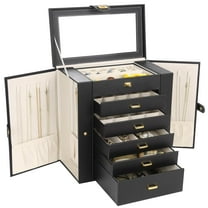 Kendal Extra Large Jewelry Box Jewelry Case PU Leather 6 Tier 5 Drawers Large Storage Capacity with Mirror Jewelry Storage Organizer Great Gift Also Good For Watches LJC-SHD5BK (black)