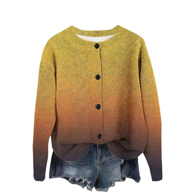 Lmnyox Cardigan à Boutons pour Femme, Imprimé Mode, Manches Longues, Col Rond, Veste Cardigan, Manteau d'Automne et d'Hiver