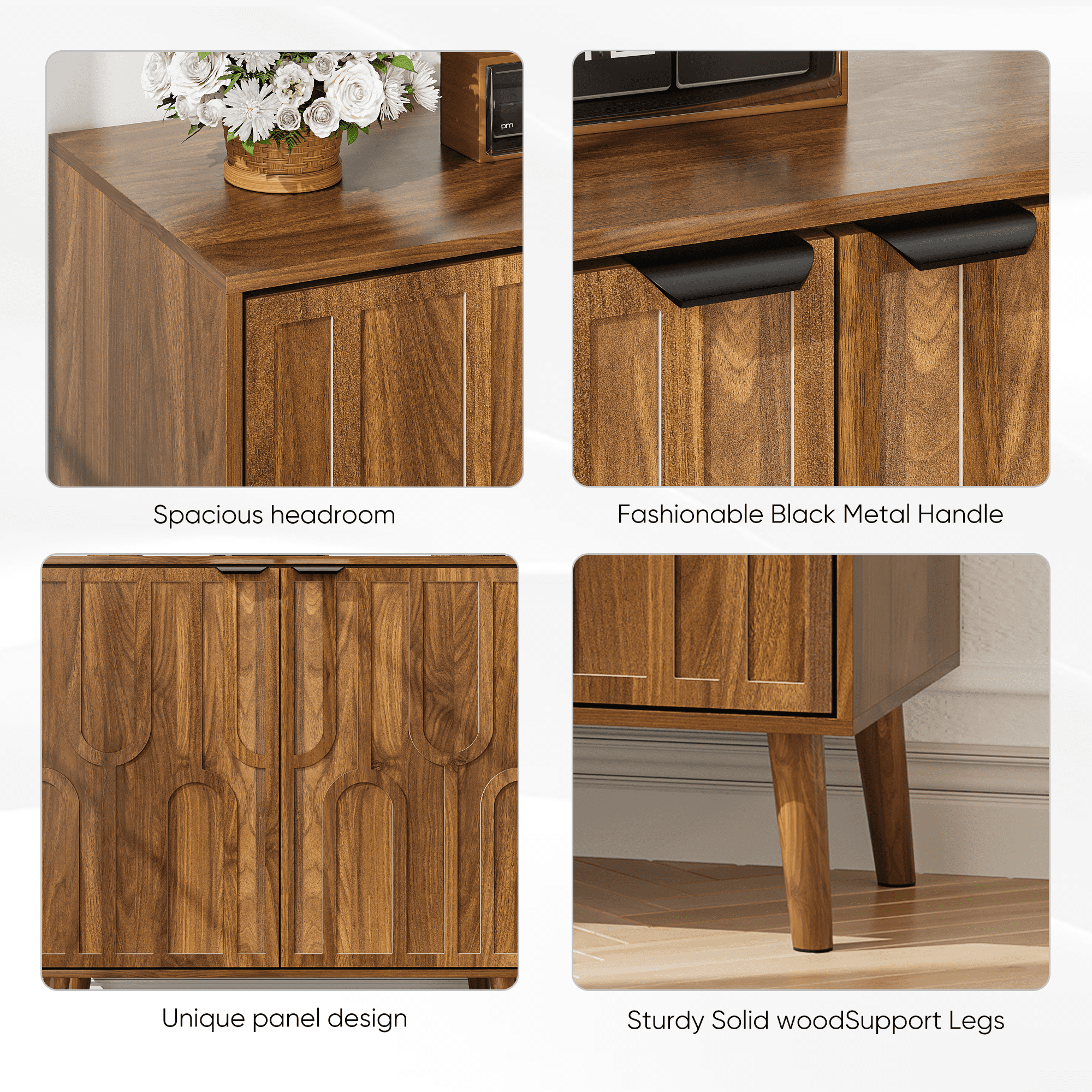 TrumanPick Farmhouse Buffet Cabinet with Paper Clip Design – Wood Sideboard with Storage for Kitchen, Dining Room, Living Room, Entryway, Walnut, 31.5" W