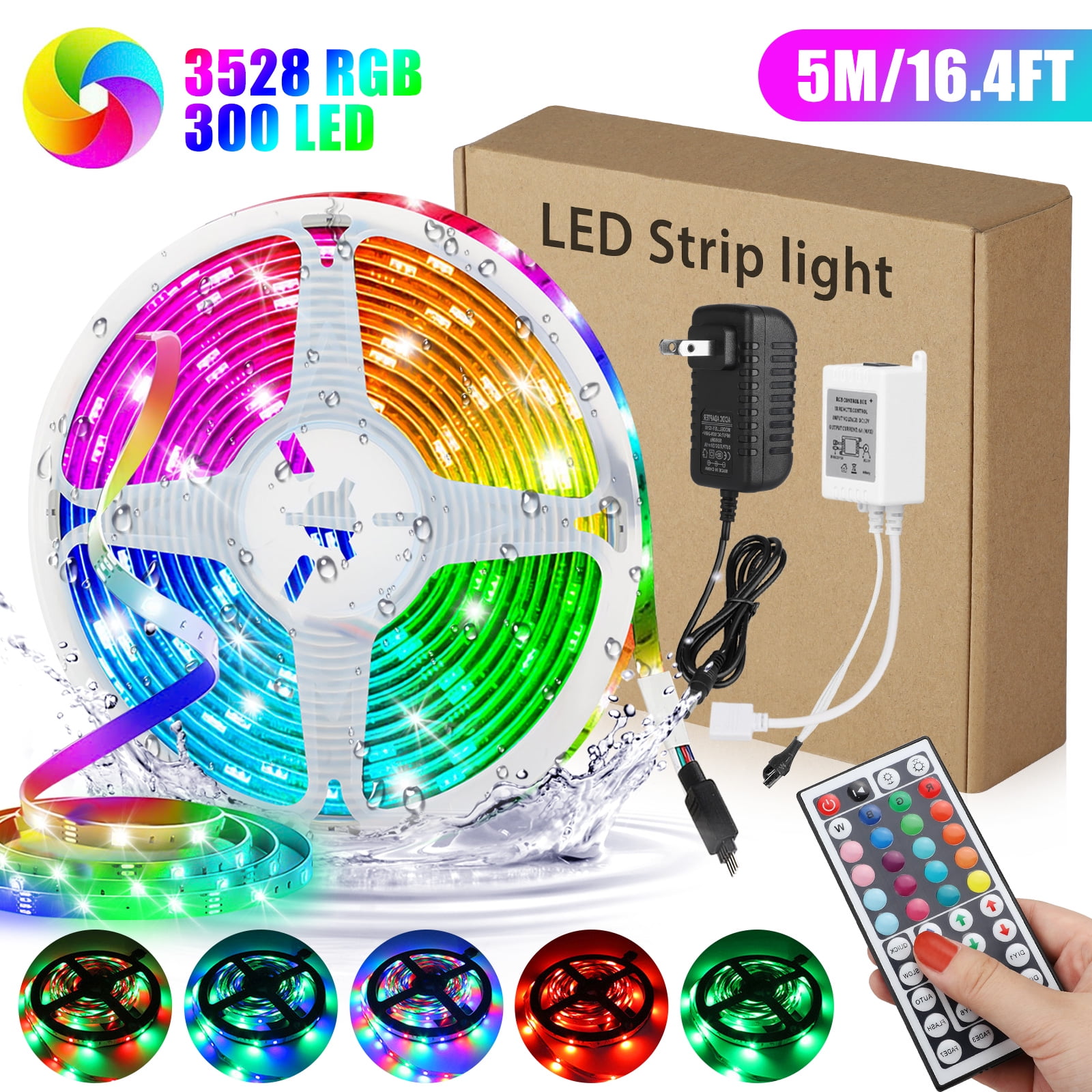 16.4Ft 5m Waterproof Ip65 3528 SMD RGB LED Strip Light 12V Room Party Halloween 
