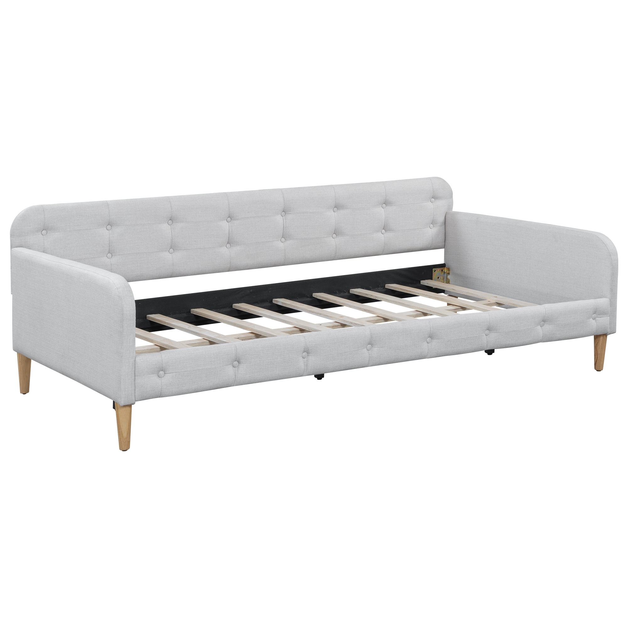 Euroco Upholstered Twin Size Sofa Bed, Tufted Daybed with Armrest for Living Room, Beige