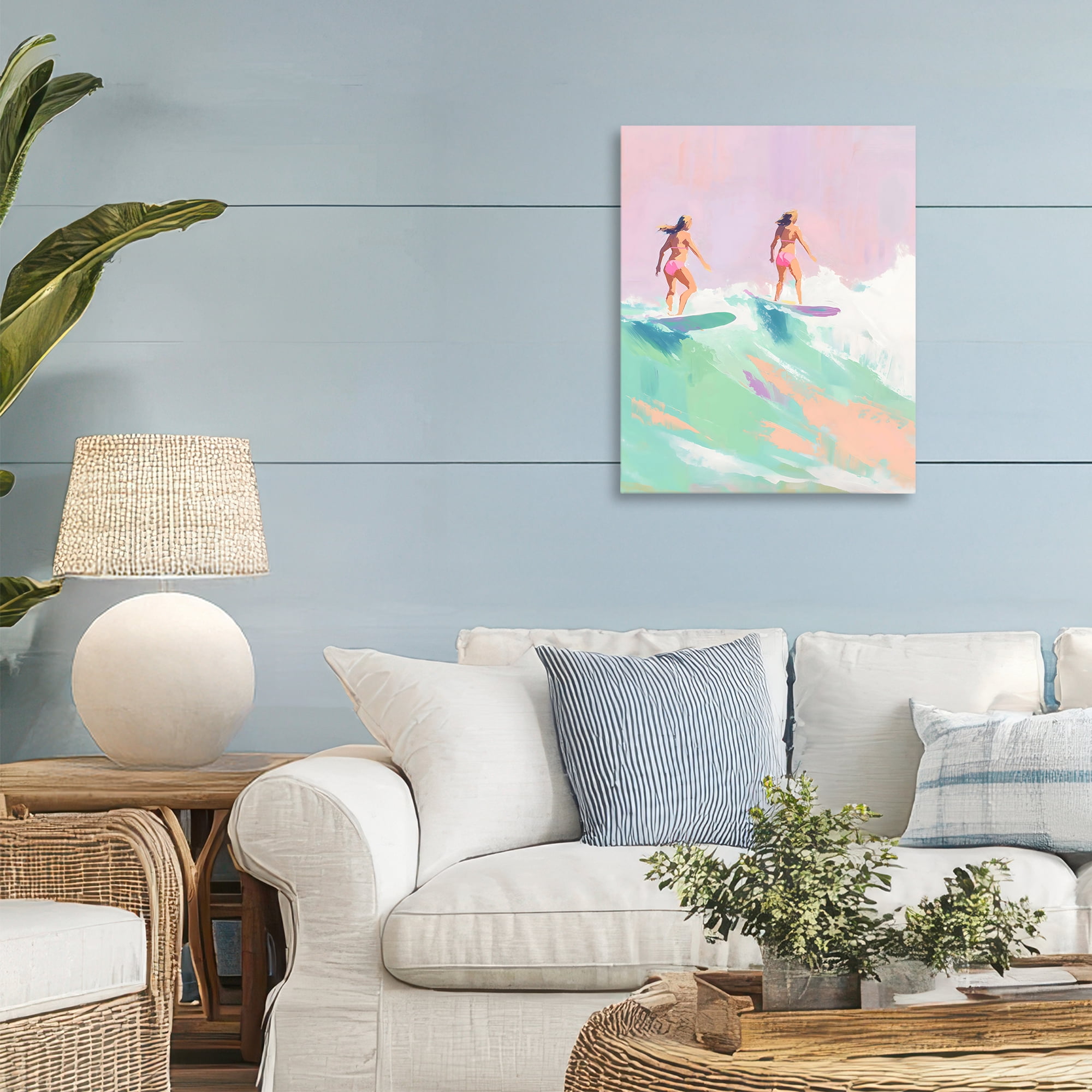 Stupell Industries Two Surfing Girls on Wave Canvas Wall Art, design by The Prints Vibe