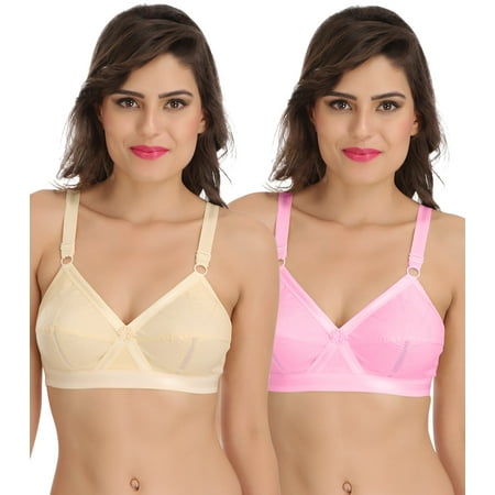 

Ossirrio Women Everyday Comfort Full Cup Bra Non Wired Plus Size Cotton Bra Pack of 2