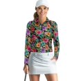 thumbnail image 7 of Uorisanigo Colorful Hibiscus Womens Golf Shirt Casual Long Sleeve Moisture Wicking Casual Tennis Activewear Comfortable Quarter Zip Pullover for Workout Sports, 7 of 7