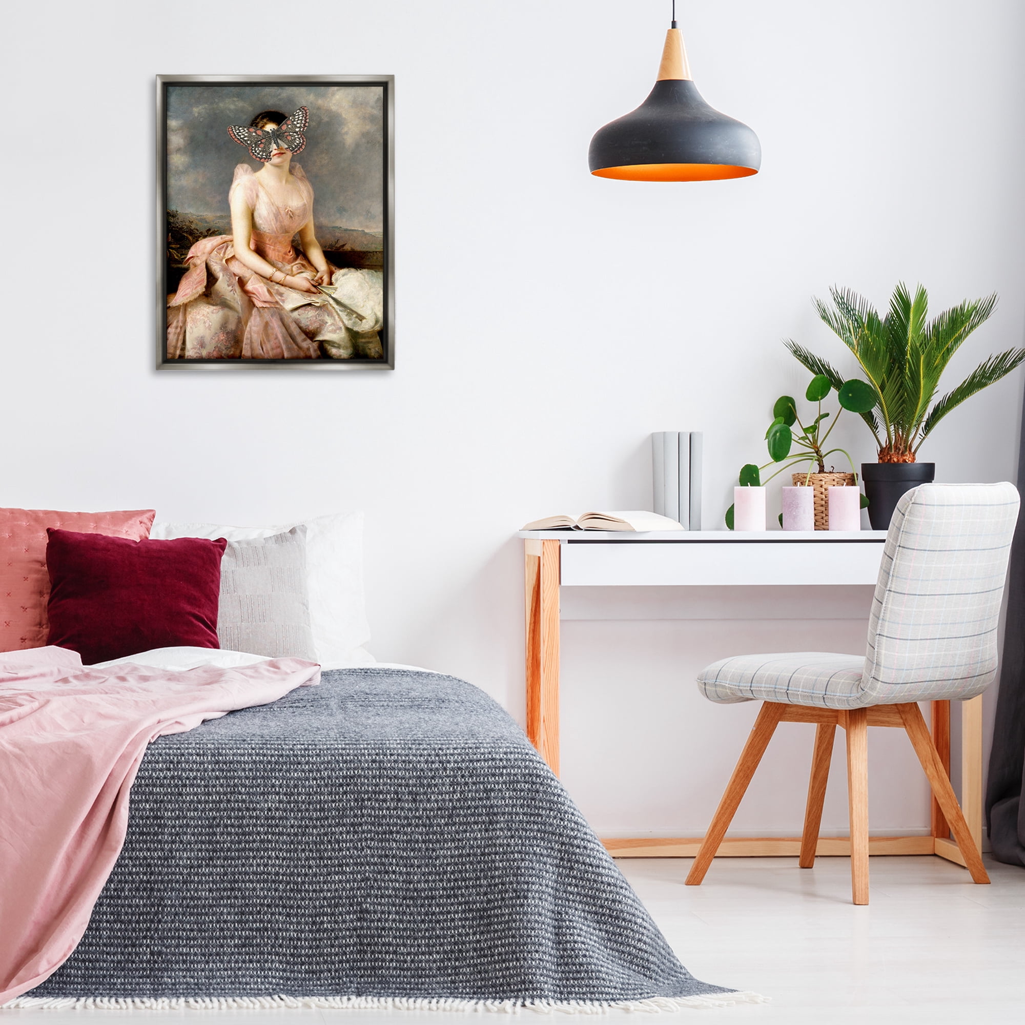 Stupell Industries Vintage Butterfly View People Painting Gray Floater Framed Canvas Art Print Wall Art, 25 x 31