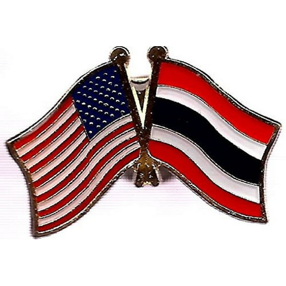 Pack of 50 Thailand & US Crossed Double Flag Lapel Pins, Thai & American Friendship Pin Badge