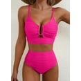 thumbnail image 5 of Eytino Bathing Suit Women High Waisted Bikini Sets Swimsuit V Neck Cutout Swimming Suits Textured Ruched Two Piece Bathing Suits Swimwear Pink S-2XL, 5 of 12