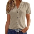 thumbnail image 6 of Women's V-Neck Short Sleeve Linen T-Shirt Top Blouse Solid Color Casual Daily Wear Loose Fit Vacation Outfits Fashion Essential Gift for Women | Aestivo,Beige L, 6 of 6