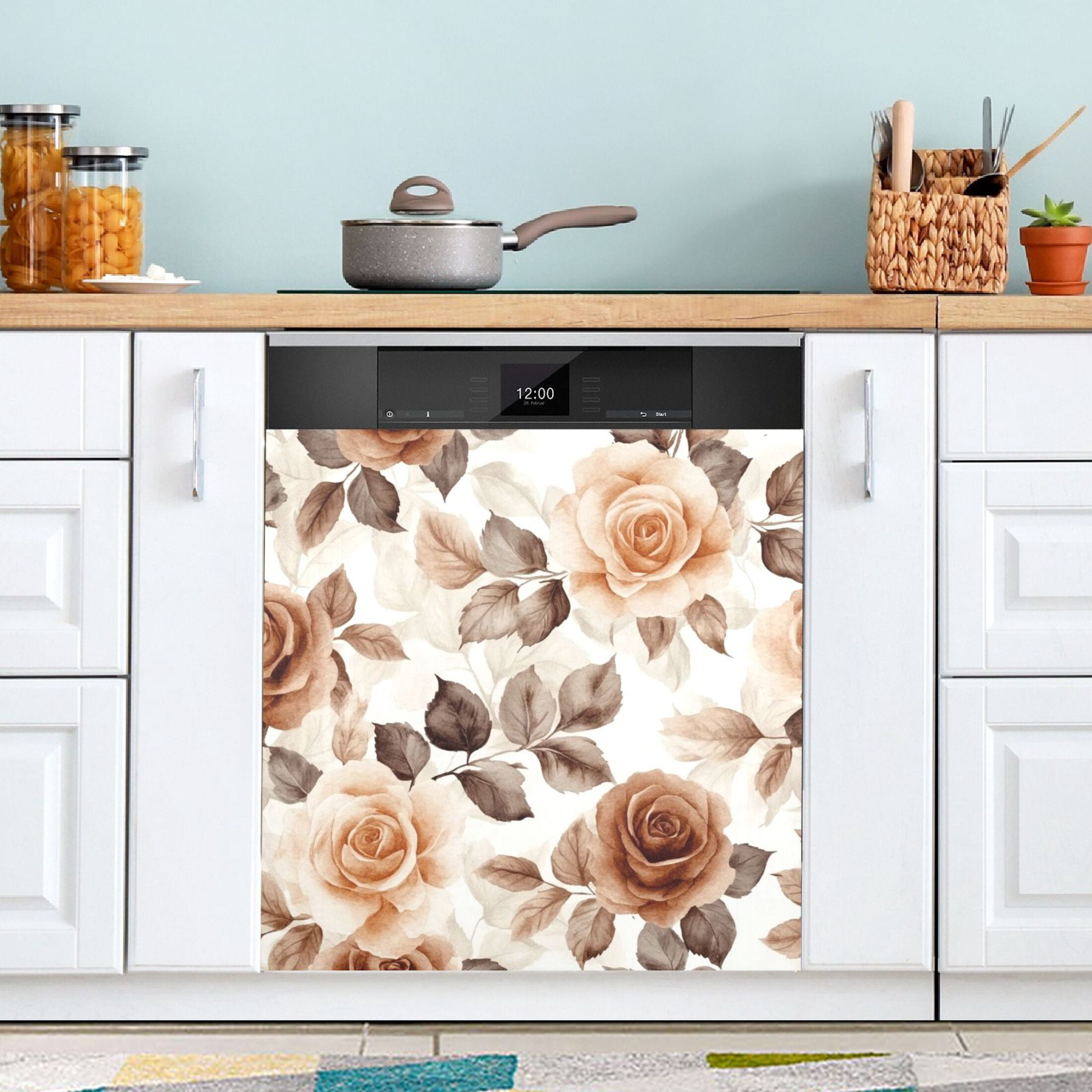Dishwasher Magnetic Sticker 23x26 Inch Refrigerator Magnetic Sticker Washing Machine Magnetic Sticker Kitchen Panel Magnetic Sticker Home Decor Cartoon Brown Roses