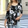 thumbnail image 2 of ZQUUVOU Women's Plus Size T-Shirt Print Floral Round Neck 3/4 Sleeve Blouse G-Black (S), 2 of 6