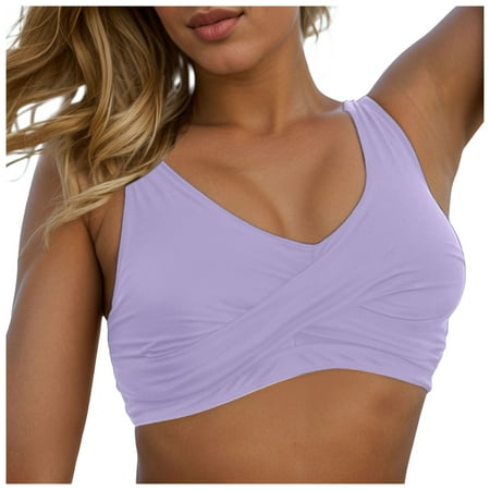 Dagaeig Womens Bikini Tops Swimwear Bikini Tops Swimsuit Ladies Push-up Bra Beachwear Bathing Top for Ladies Purple S