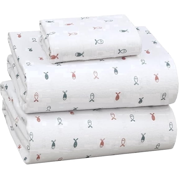 RUVANTI 100% Cotton Flannel Sheets Set - Twin XL - 3 Pcs - Little Swimmers