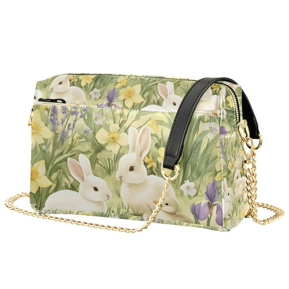 FORMRS Women Crossbody Purse with Chain Strap Vegan Leather Shoulder Handbag, Yellow Floral Rabbit