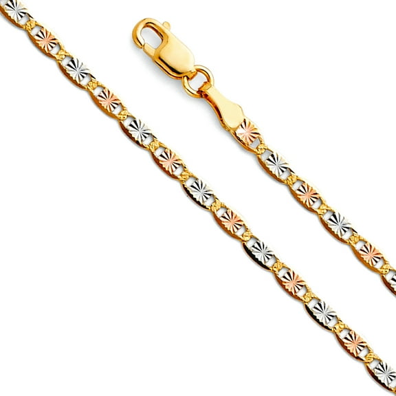 14k 2.1mm Yellow Gold White Gold and Rose Gold Star Sparkle-Cut Chain Necklace 24 Inch Chain Necklace for Women and Men