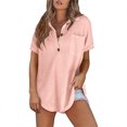 thumbnail image 4 of Women's Short Sleeve Tops Acrylic Knit Lapel Collared Shirt with Buttons Loose Fit Pullover Tee Blouses (XL, Pink), 4 of 7