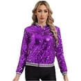 thumbnail image 2 of iiniim Women Sequin Jackets Flip Glitter Varsity Bomber Sparkly Coat Party Outwear Ladies Shiny Purple 16, 2 of 6