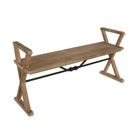 Kate and Laurel Travere Wood Bench, Rustic Finish with Ornate Black Painted Metal Support