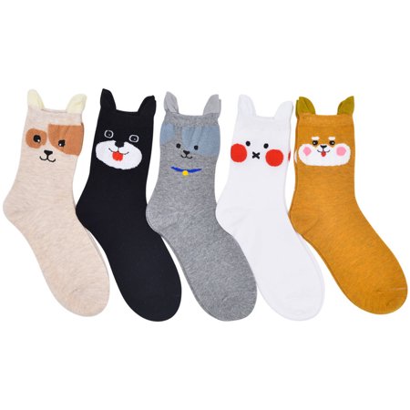 

Women Crew Socks Cotton 5 Pairs Decorative Cartoon Dress Socks High Ankle Socks