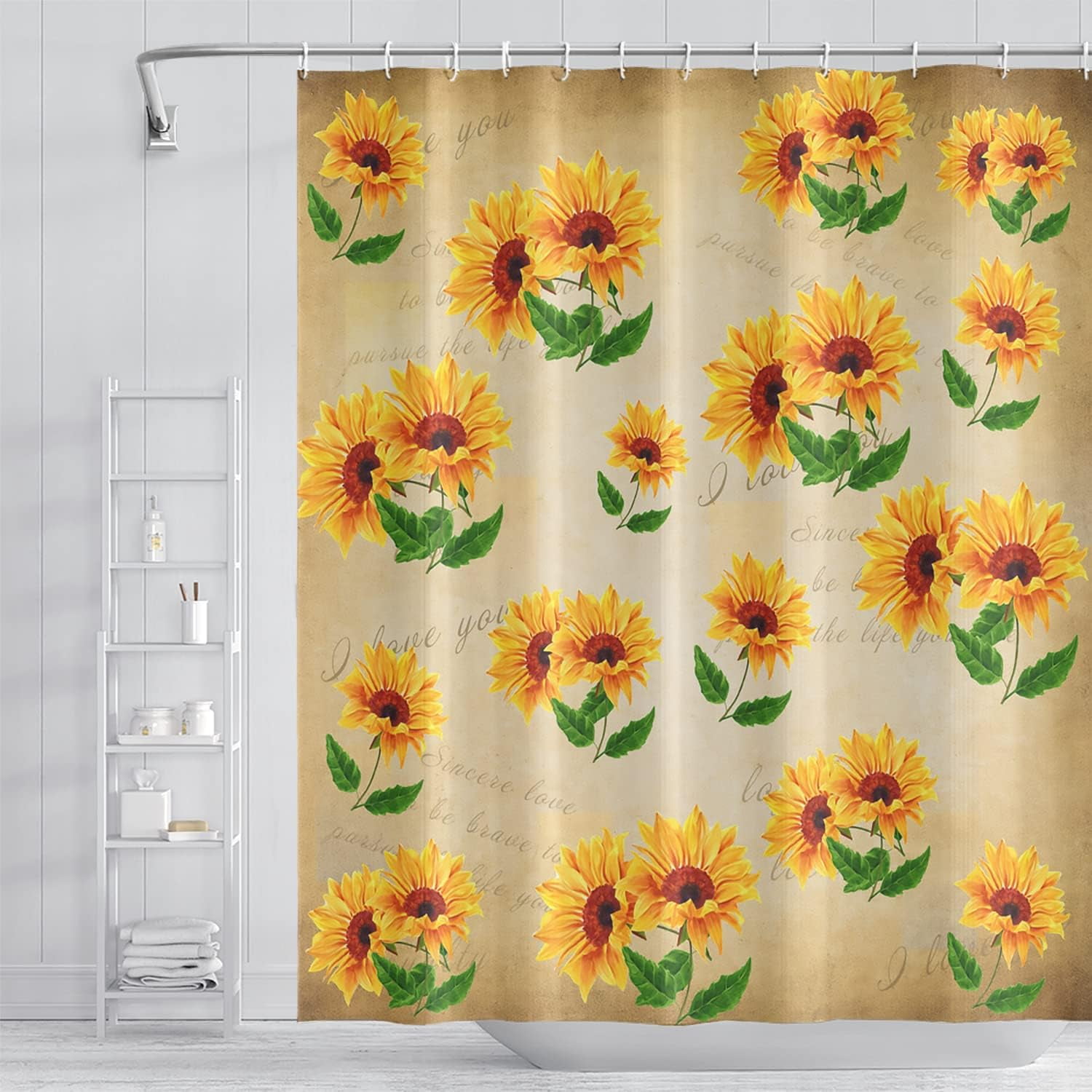 SPXUBZ Vintage Sunflowers Shower Curtain for Bathroom Yellow Floral Rustic Farmhouse Shower