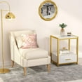 thumbnail image 2 of Tribesigns Nightstands with Drawers and Storage Shelf, Modern Bedside Table End Table Side table for bedroom, Living Room, Gold, and White, 2 of 7