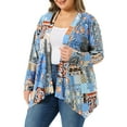 thumbnail image 4 of Agnes Orinda Women's Plus Size Cardigans Leopard Floral Printed Open Front Lightweight Jacket Fall Knit Cardigan 3X Blue, 4 of 8