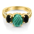 thumbnail image 3 of Gem Stone King 3.30 Ct Oval Green Malachite Black Onyx 18K Yellow Gold Plated Silver Ring (Size 9), 3 of 6