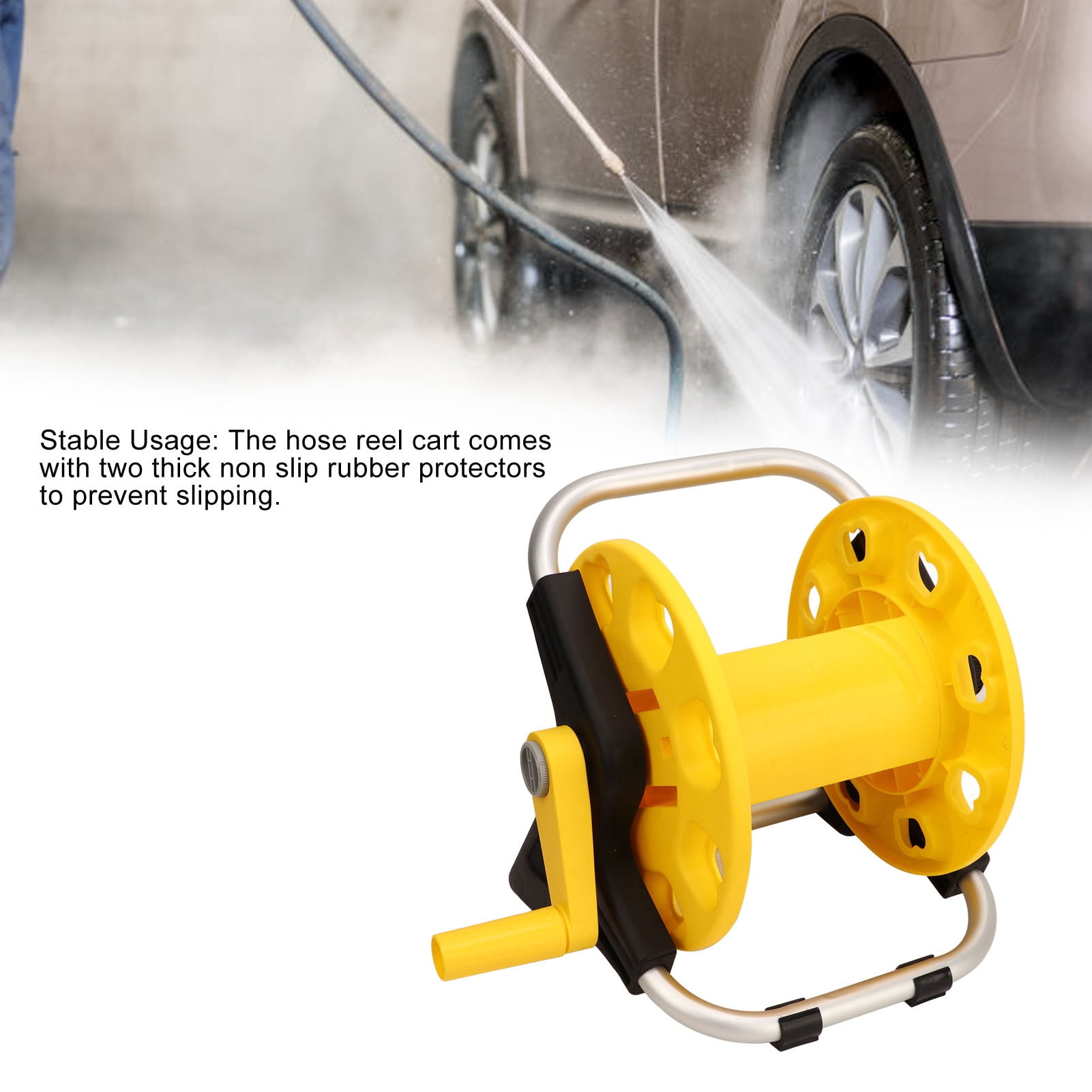 LAZIOEGR Portable Garden Hose Reel Cart in Yellow (11.2x10.4x9.8in / 28.5x26.5x25cm), Holds Up to 20m of 16mm OD Waterpipe, Lightweight Yard & Lawn Car Washer Storage Tool Organizer for Outdoor Use