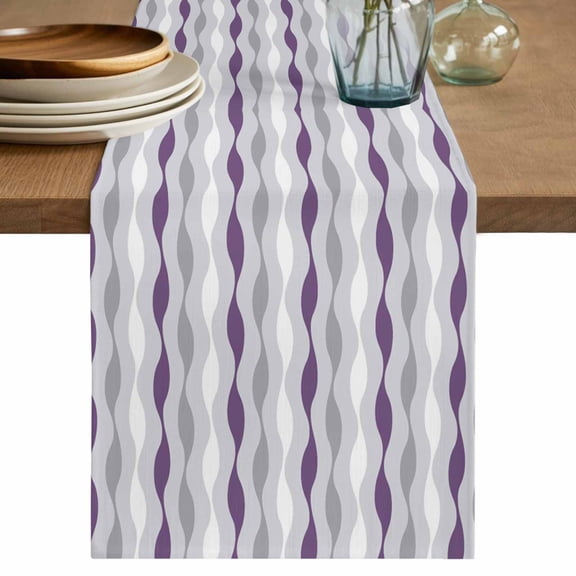 Table Runner 70 Inch Long - Abstract Purple Gray Wavy Stripes Decorative Table Scarf, Modern Morocco Texture Dining Table Runners for Wedding Party Kitchen Dining Tables
