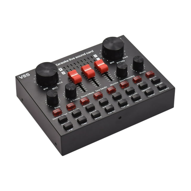 Generic V8S External Live Sound Card Mini Sound Mixer Board for Live Broadcasting Karaoke Singing Music Recording with 16 Funny Sound Effects BT Connection for Smartphone Laptop PC