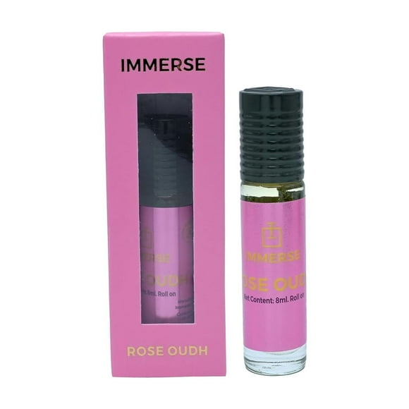 Immerse Rose Oudh Attar Roll On Perfume For Men & Women 8ml, 0.27 Fl.oz. | Premium Long Lasting Ittar - With Raspberry, Orange Blossom & Amber Musk Notes | Non Alcoholic Unisex Attar Perfume
