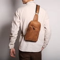 thumbnail image 2 of Pure Leather Sling Bag for Men Light Brown Tan Crossbody Messenger Bag, 2 of 7