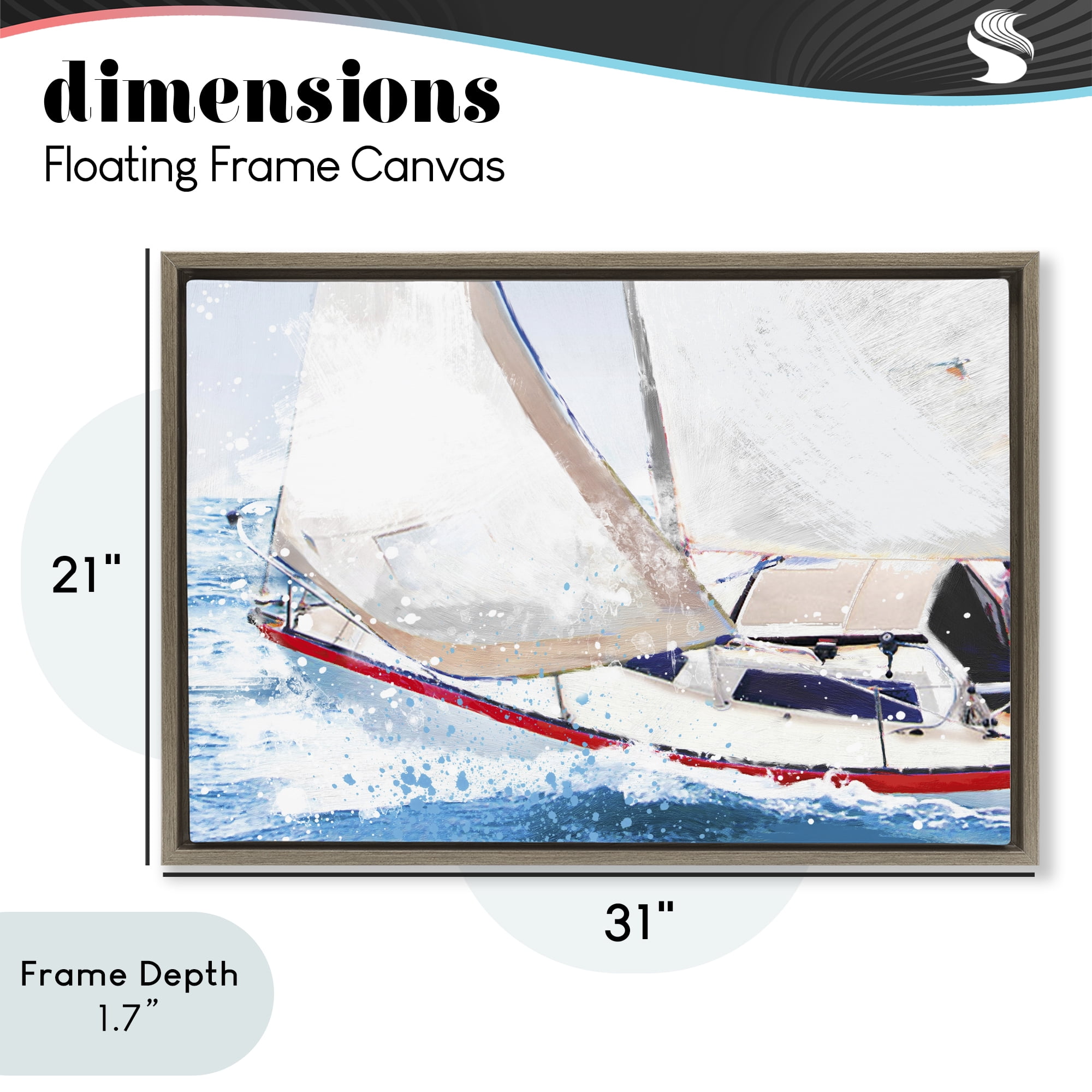 Stupell Industries Sailboat Racing Through Blue Waves Brown Framed Floater Canvas Wall Art, design by Porter Hastings