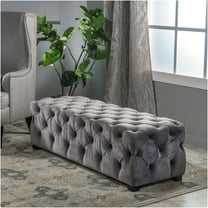 JERFIT Velvet Ottoman Bench with Button Tufting, Modern Glam Storage Footstool Pouf for Living Room, Grey