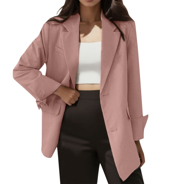Gibobby Blazer de mujer casual Blazer De Mujer Chaqueta De Traje De Manga Larga Chaqueta Bolero Traje Cárdigan De Gabardina(Rosa,M)